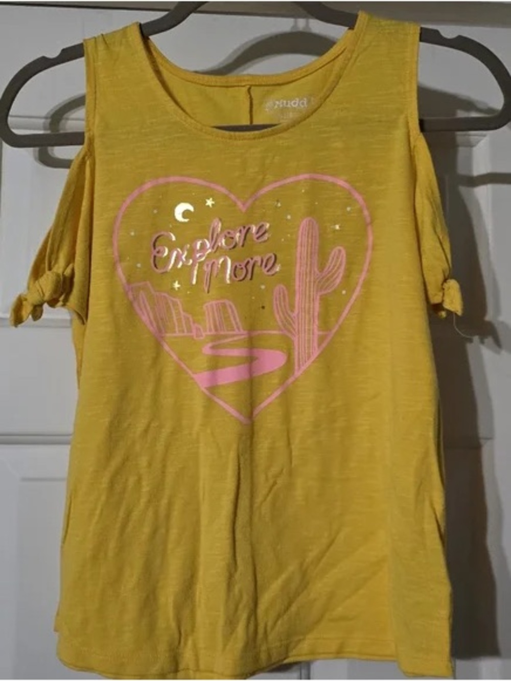 Explore More Yellow Cold-Shoulder Tee